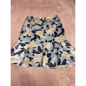 Banana Republic Skirt Pure Silk Satin BluePrint Gored Panels Floral Size 8 I0186